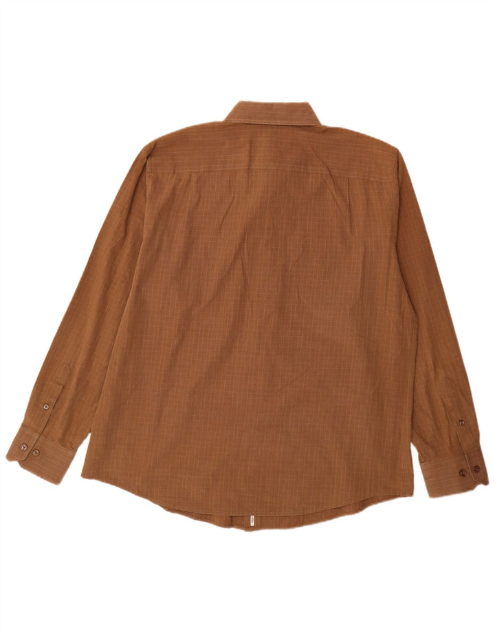 Camisa masculina Dockers tamanho 16 16 1/2 grande marrom algodão guingão