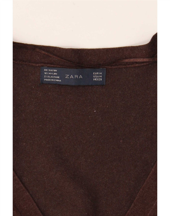 Suéter cardigã feminino Zara UK 12 médio marrom rayon