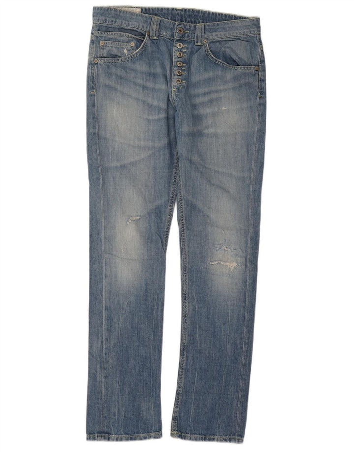 Calça jeans reta feminina DONDUP desgastada W32 L32 azul