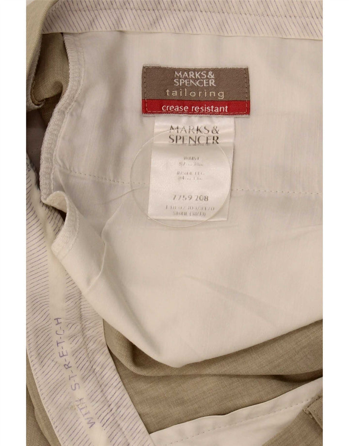Calça masculina de terno reto Marks & Spencer W38 L26 poliéster bege