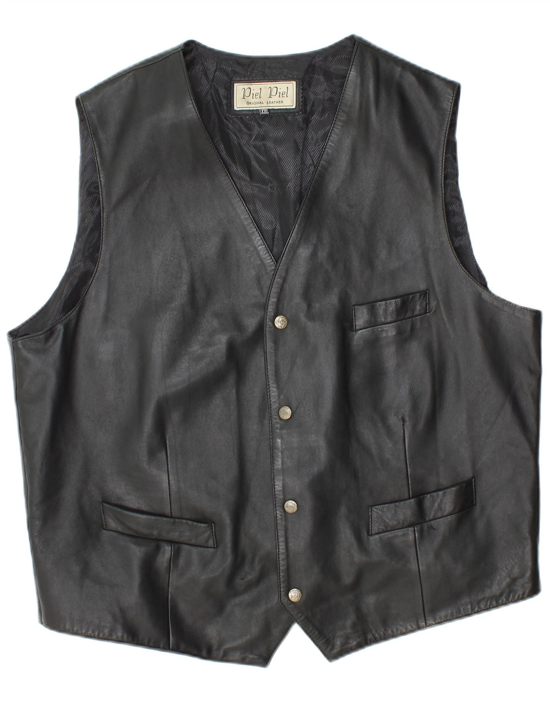 Colete de couro masculino vintage 2XL couro preto
