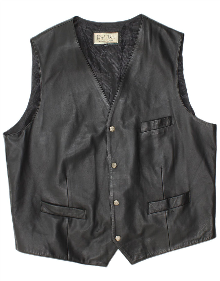 Colete de couro masculino vintage 2XL couro preto