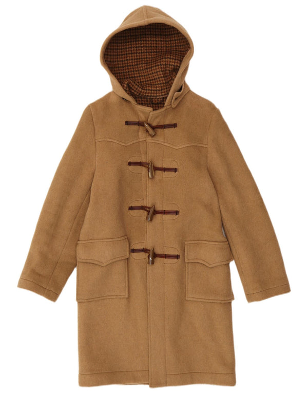 Casaco Duffle feminino com capuz VINTAGE UK 10 pequeno bege