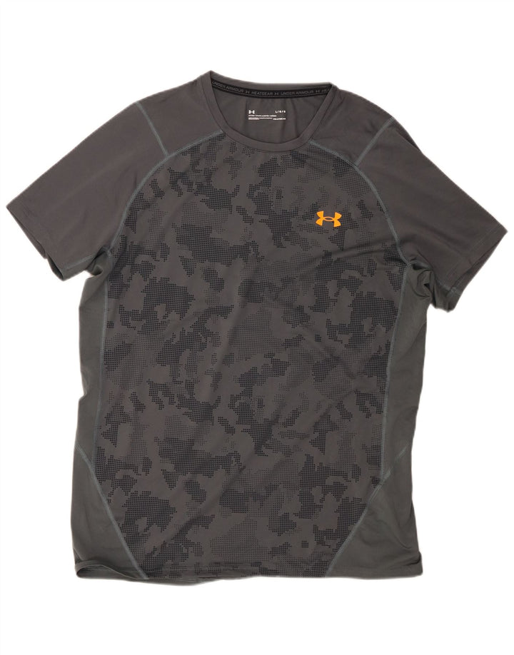 Camiseta masculina Under Armour Heat Gear grande poliéster camuflado cinza