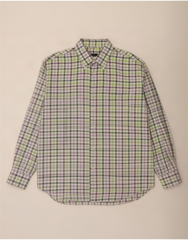 Fabio Inghirami Camisa masculina de flanela tamanho 43 17 XL Green Gingham