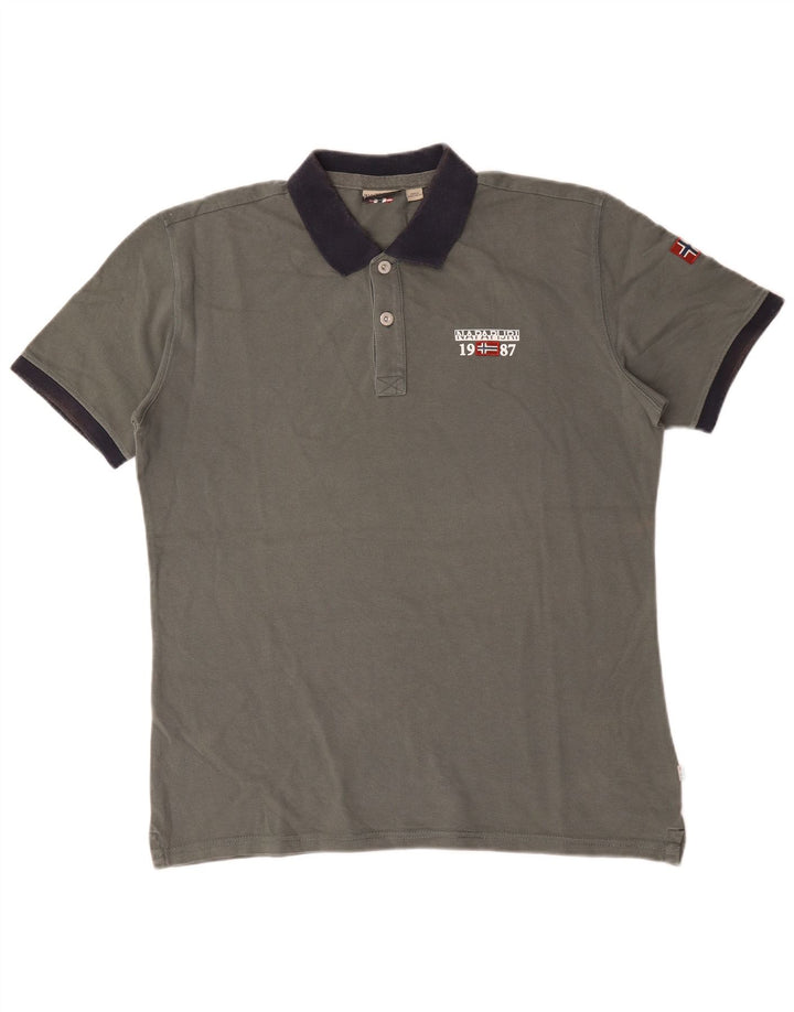Camisa polo masculina Napapijri grande algodão cinza