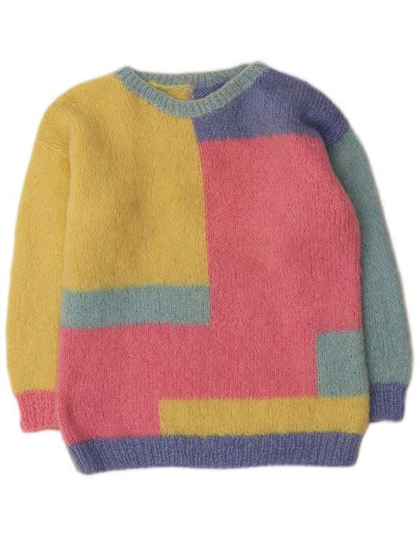 Suéter vintage feminino com gola canoa UK 16 grande multicolorido