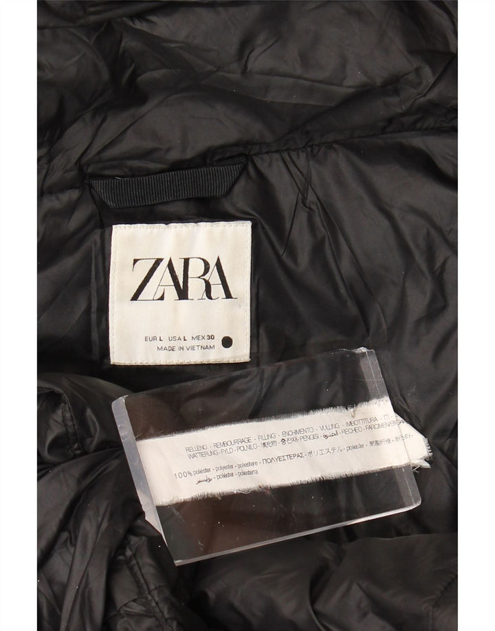 Jaqueta acolchoada com capuz feminina Zara Reino Unido 16 grande poliéster preto