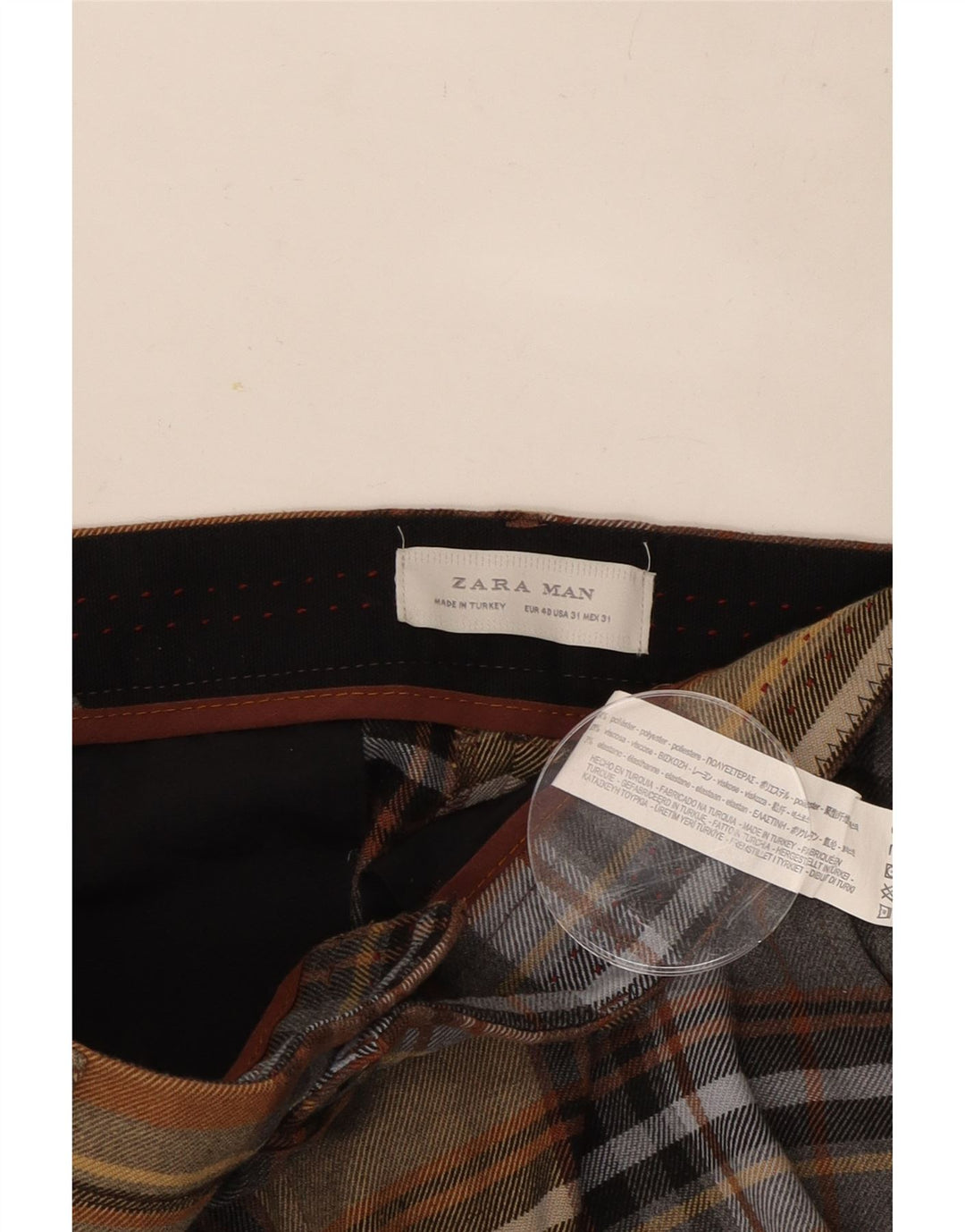 Zara Mens Slim Chino Calças EU 40 Médio W31 L33 Xadrez Multicolorido