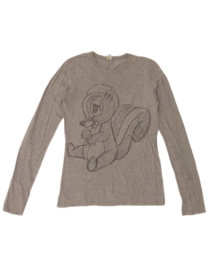 Benetton feminino Disney Graphic Top manga comprida Reino Unido 12 algodão cinza médio