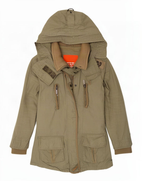 Jaqueta Parka Feminina Superdry com Capuz UK 12 Algodão Cáqui Médio