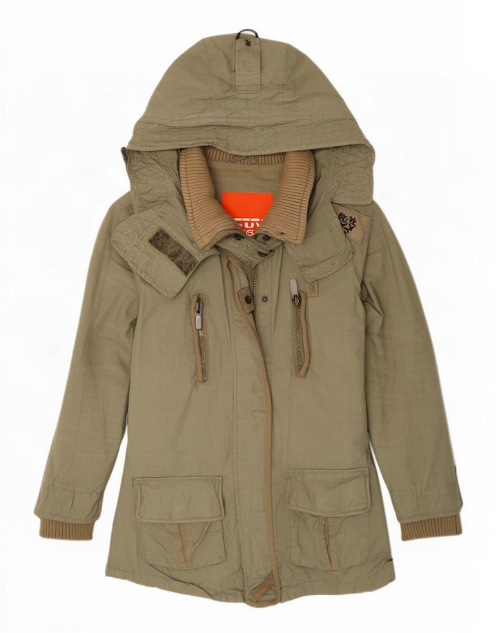 Jaqueta Parka Feminina Superdry com Capuz UK 12 Algodão Cáqui Médio