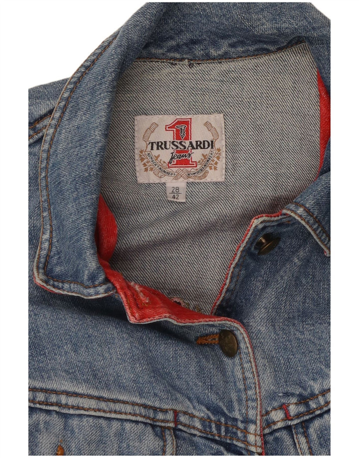 Jaqueta Bolero jeans feminina de manga curta TRUSSARDI IT 42 algodão azul médio