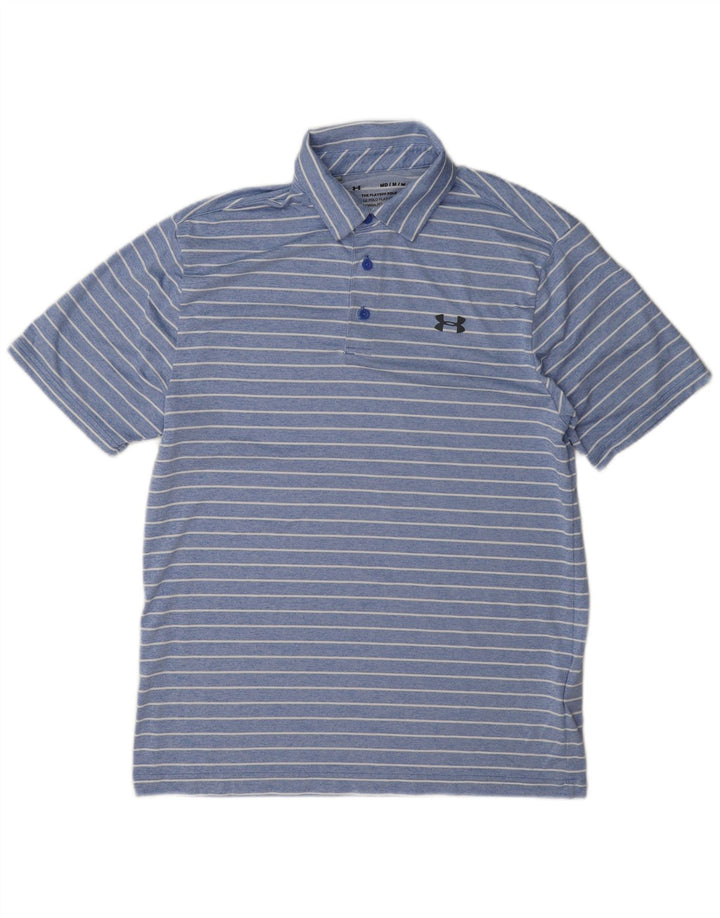 Camisa polo masculina Under Armour poliéster risca de giz azul médio