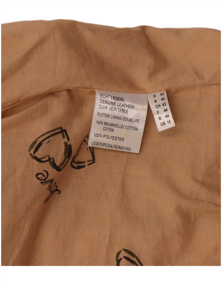 Jaqueta feminina Crop Biker DAVID MOORE Reino Unido 16 grande couro verde colorblock