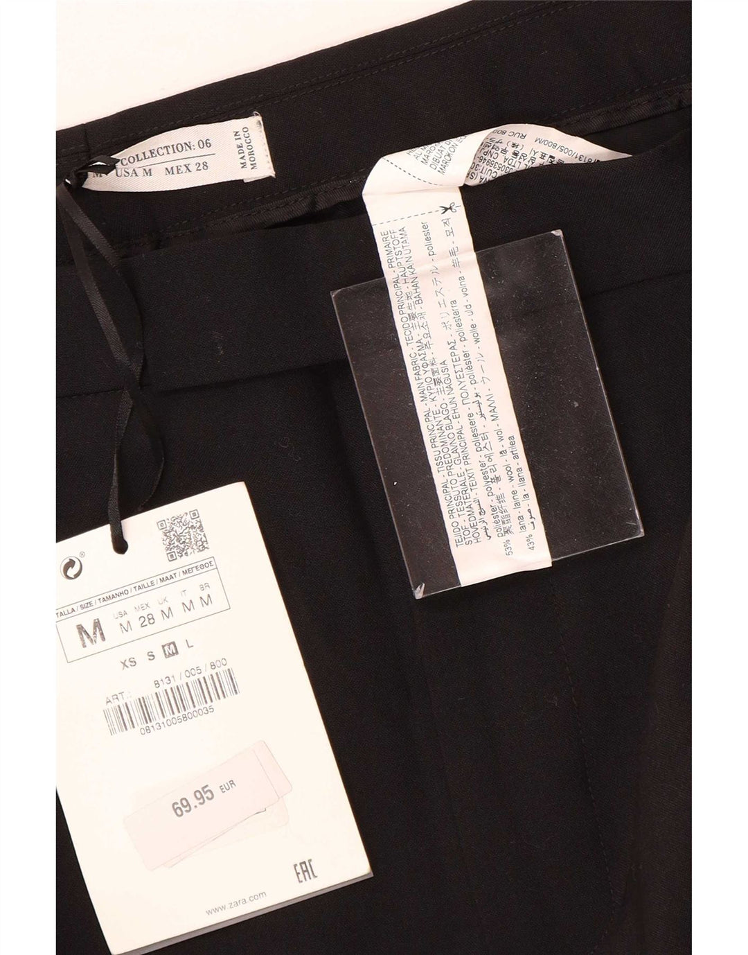 Zara Calça feminina casual de perna larga médio W28 L35 poliéster preto