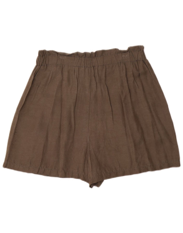 Zara Shorts feminino cintura alta perna larga casual médio W28 cáqui Cupro
