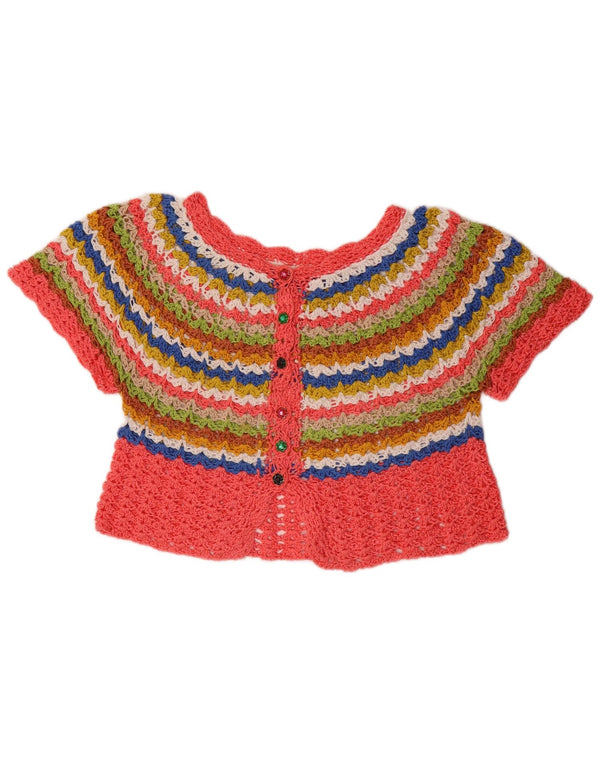 Bolero feminino VINTAGE de manga curta UK 12 médio multicolorido