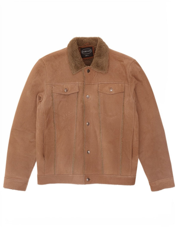 Borsani Mens Sherpa Leather Jacket UK 40 Large Brown Leather