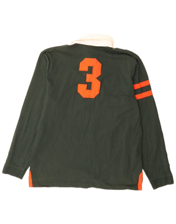 US Polo Assn. Rugby gráfico masculino de manga comprida Camisa algodão verde médio