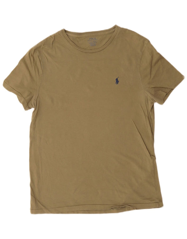 Polo Ralph Lauren Mens Camiseta Slim Fit Personalizada Top Grande Algodão Cáqui