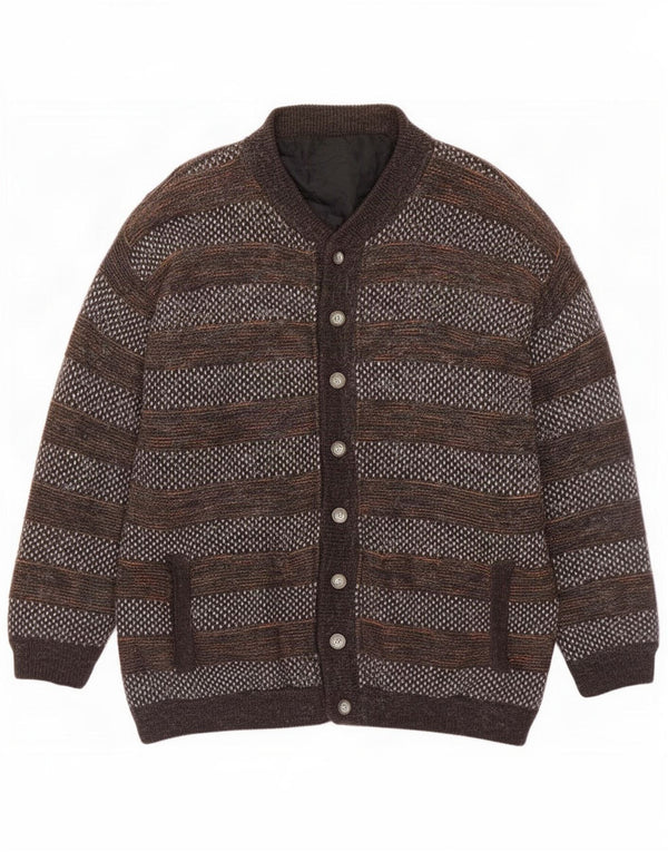 Jaqueta bomber vintage masculina de malha UK 42 XL listrada marrom