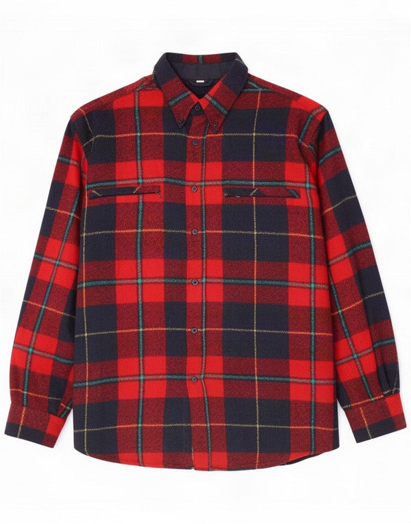 Camisa de flanela masculina vintage xadrez vermelho médio