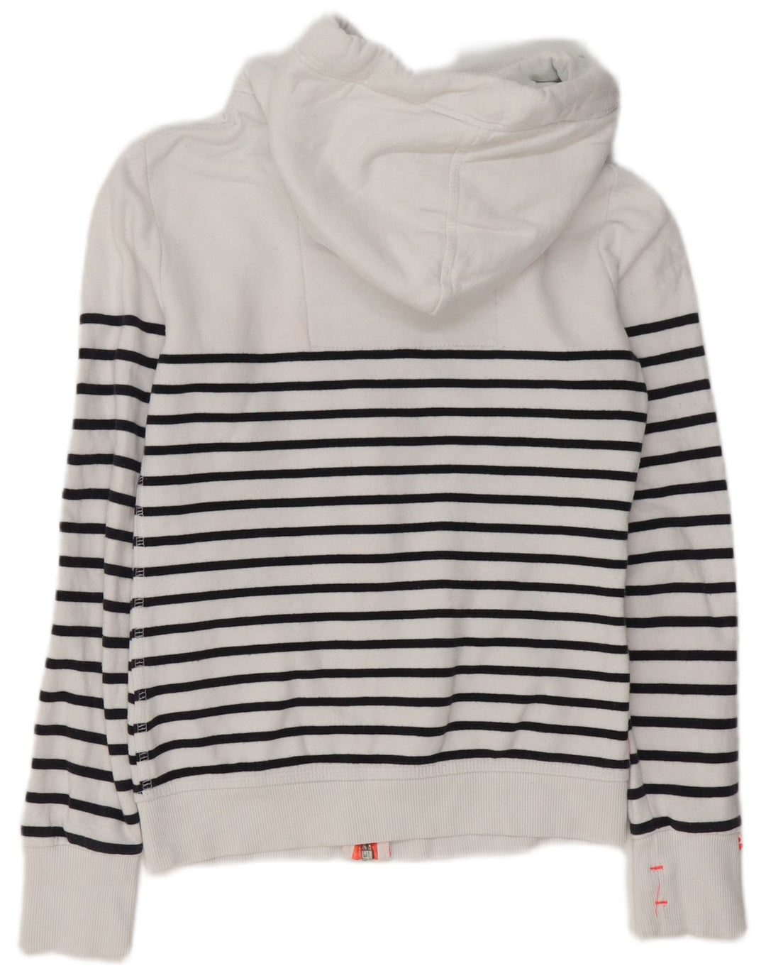 Suéter feminino com capuz e zíper SUPERDRY Reino Unido 6 XS algodão listrado branco