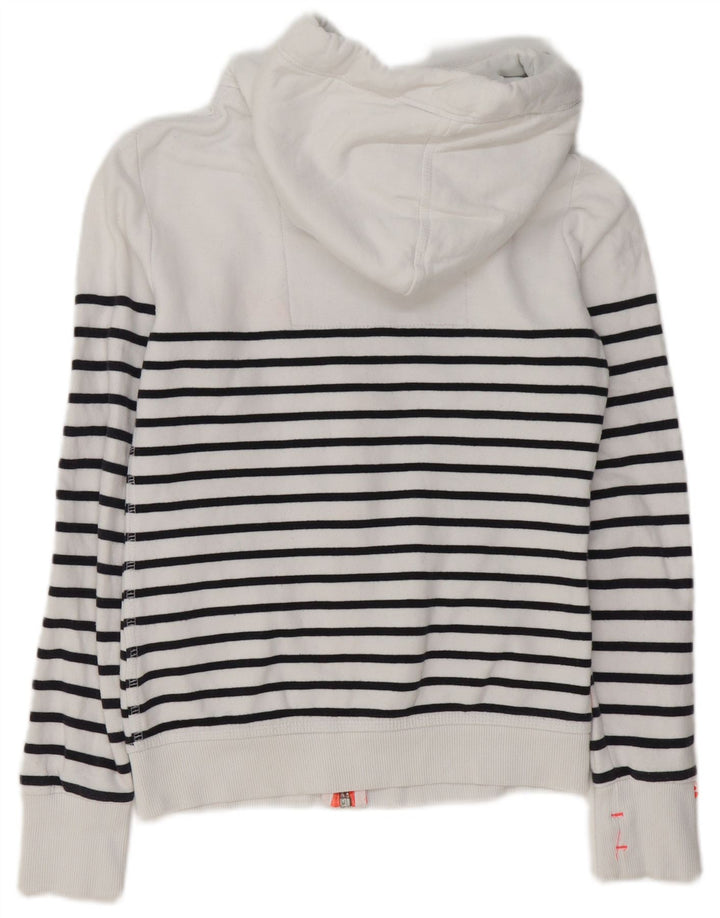 Suéter feminino com capuz e zíper SUPERDRY Reino Unido 6 XS algodão listrado branco