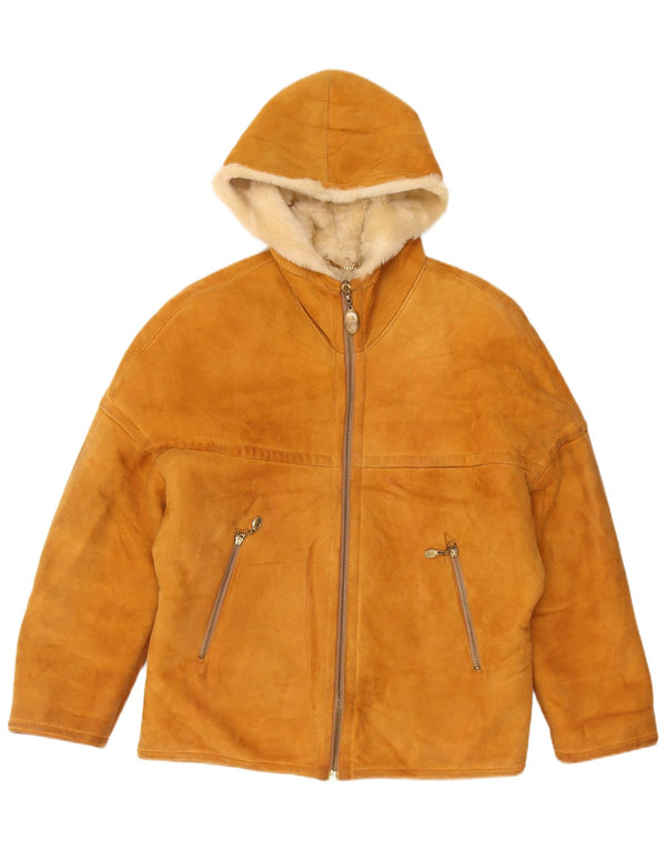 Jaqueta feminina vintage com capuz Shearling EU 44 XL Bege Shearling
