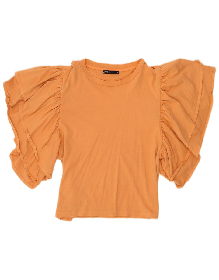 Zara blusa feminina cropped asa de morcego top Reino Unido 10 algodão laranja pequeno