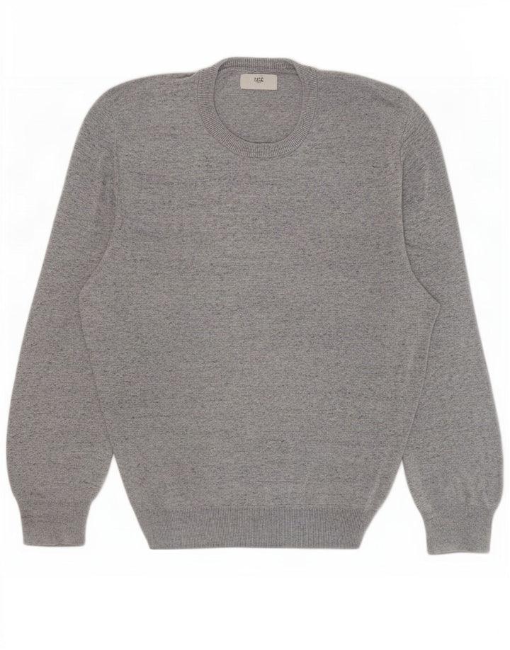 Suéter masculino Marks & Spencer com gola redonda, grande algodão manchado cinza