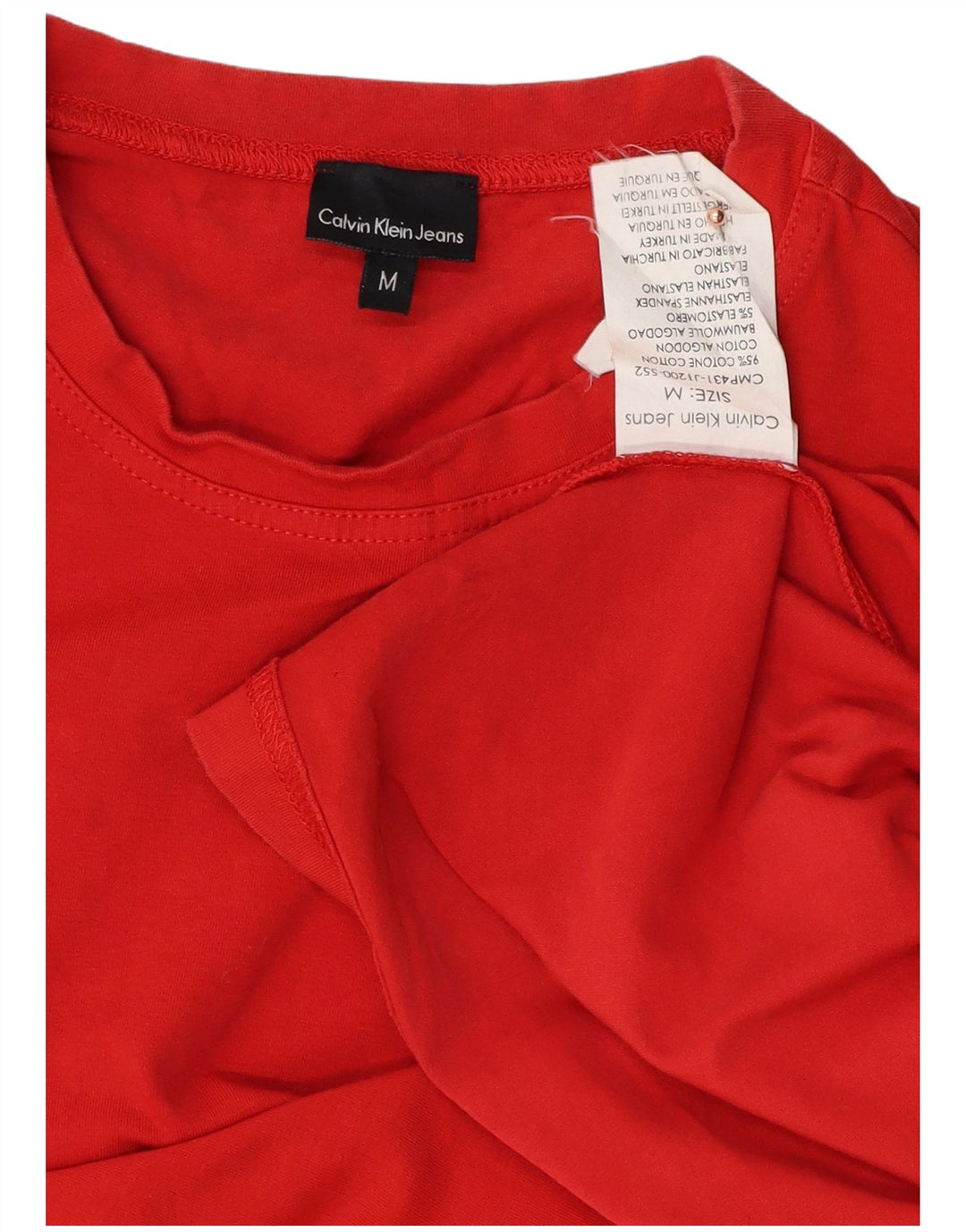 CALVIN KLEIN JEANS Top feminino manga comprida Reino Unido 14 algodão vermelho médio