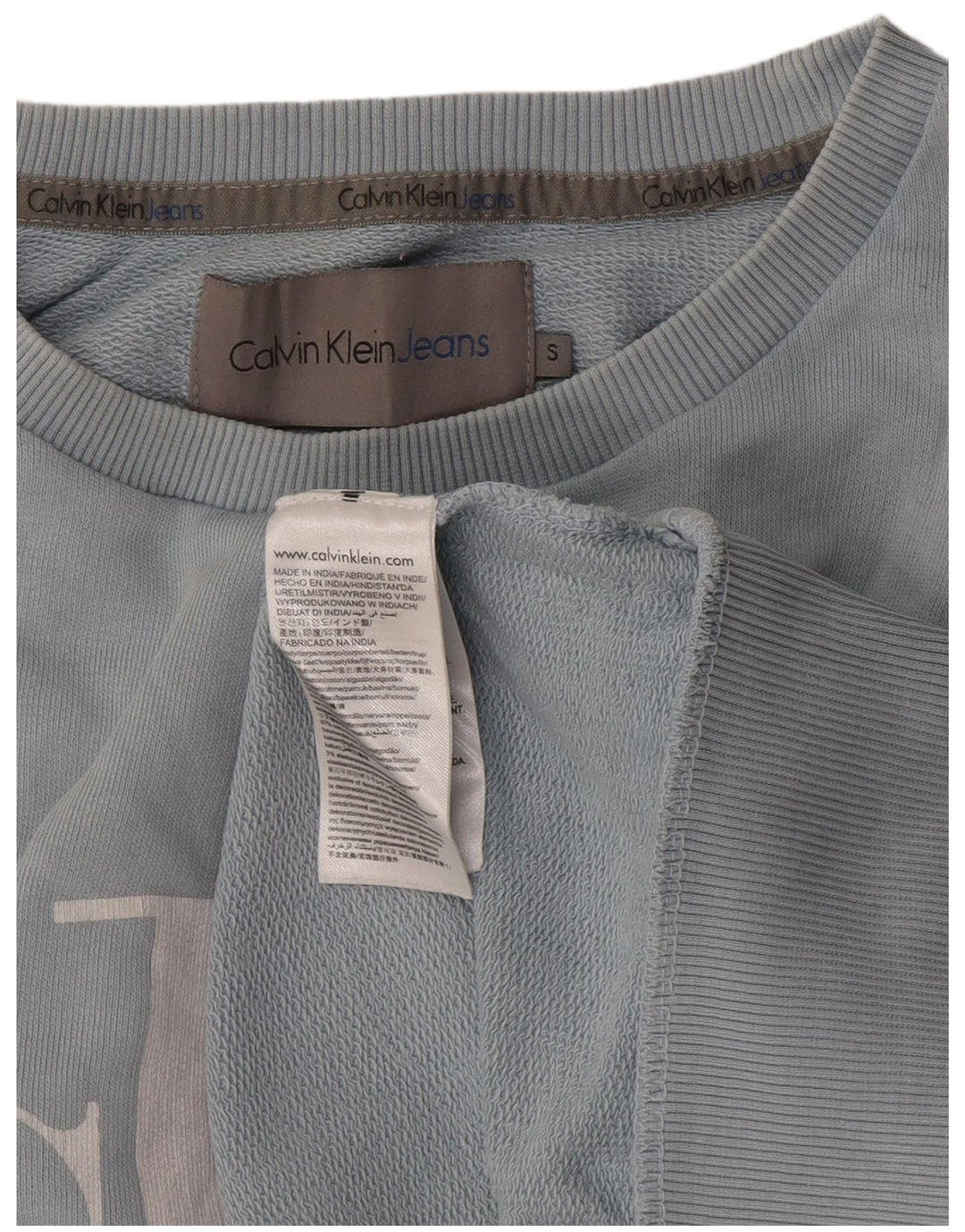 Calvin Klein Jeans Masculino moletom gráfico jumper pequeno azul algodão