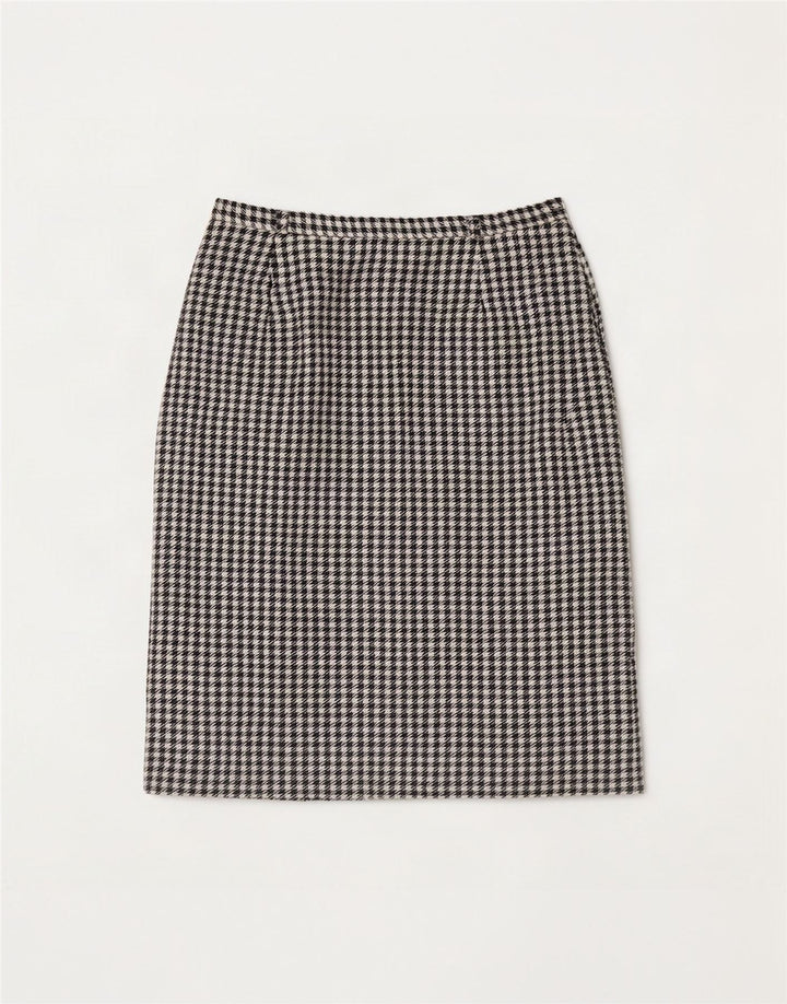 Saia midi feminina Eastex Reino Unido 14 médio W30 lã houndstooth preta
