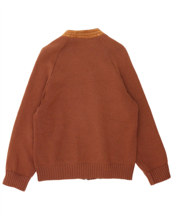 Suéter cardigã masculino vintage couro marrom médio