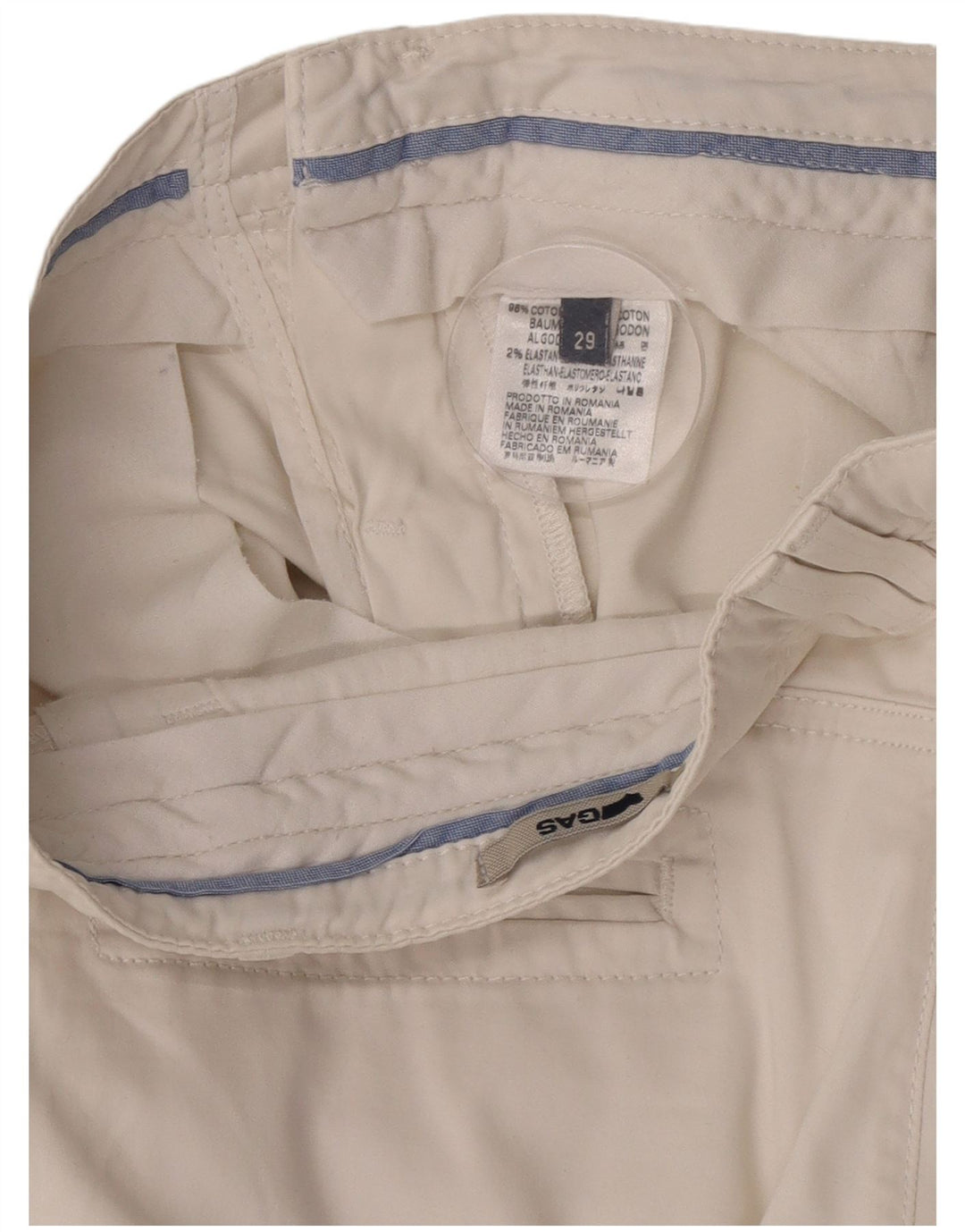 Gas Mens Chino Shorts W29 Médio Algodão Branco