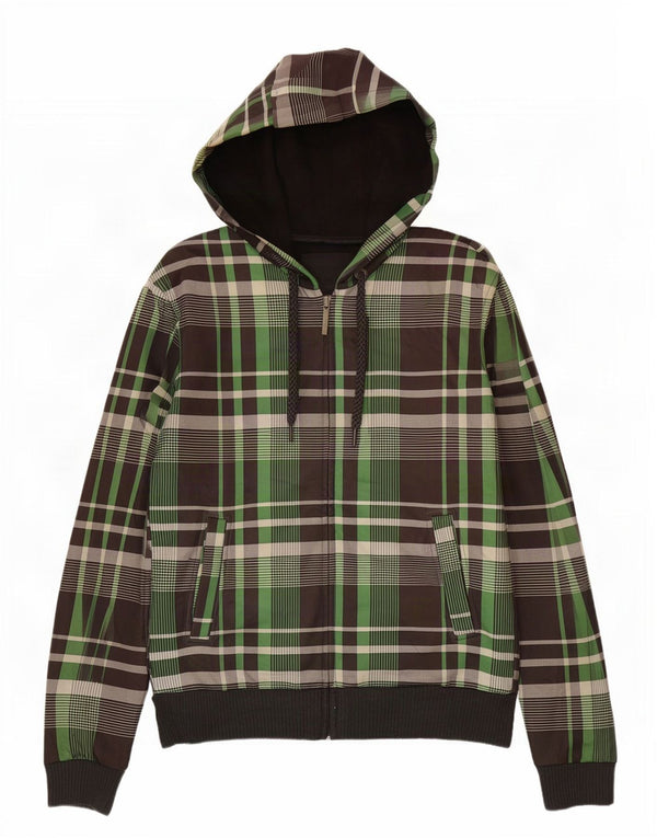 Zara Suéter masculino com capuz e zíper grande poliéster xadrez multicolorido