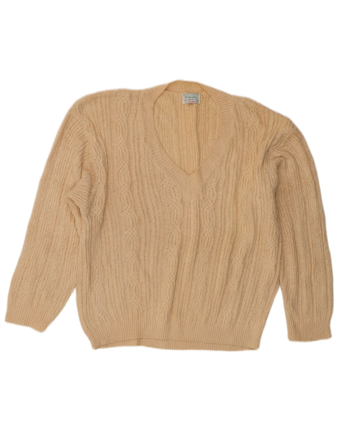 Suéter feminino Benetton com decote em V IT 48 XL algodão bege