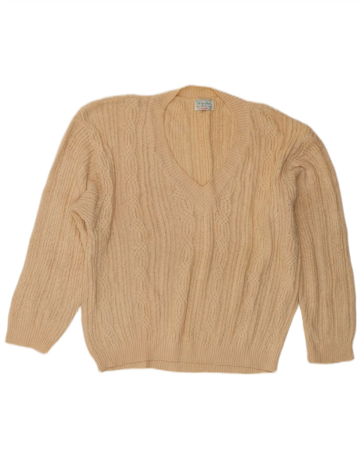 Suéter feminino Benetton com decote em V IT 48 XL algodão bege