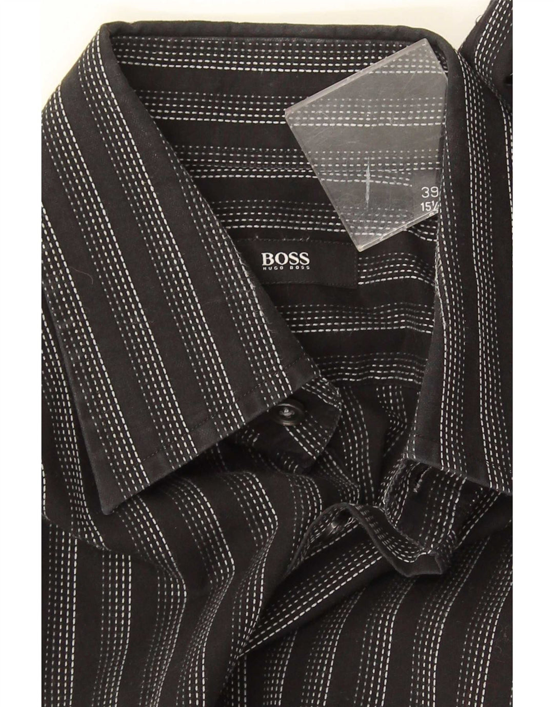 Camisa masculina Hugo Boss tamanho 39 15 1/2 médio preto listrado