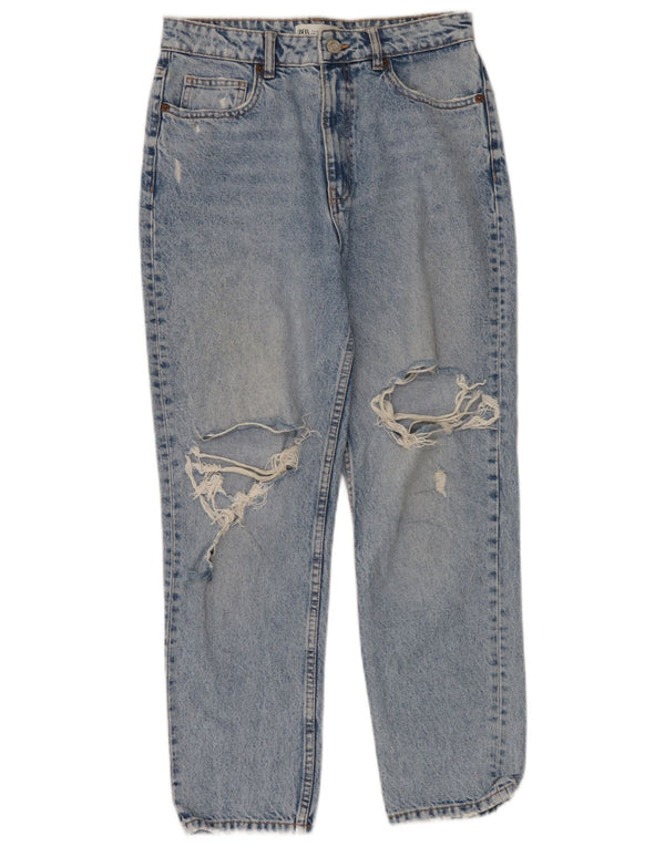 Zara Calça jeans feminina cintura alta desgastada EU 40 médio W30 L28 azul