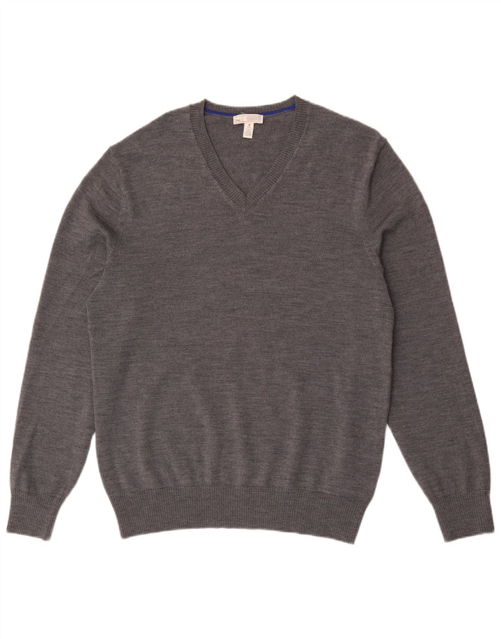 Suéter masculino Gap com decote em V, lã merino manchada cinza médio