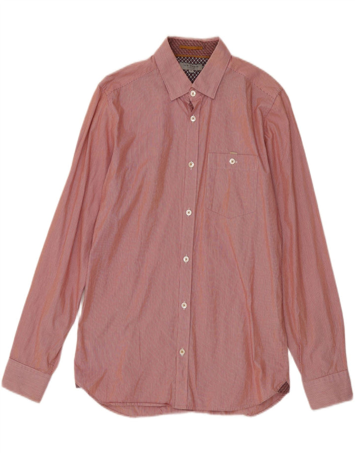 Camisa masculina Ted Baker tamanho 2 pequena listra vermelha de algodão