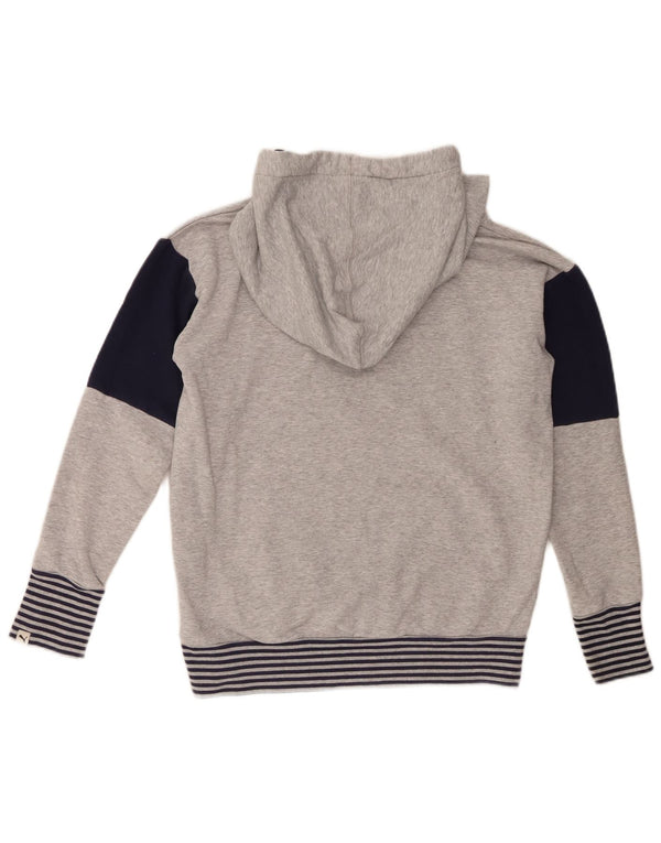 Puma feminino gráfico moletom com capuz UK 12 algodão colorblock cinza médio