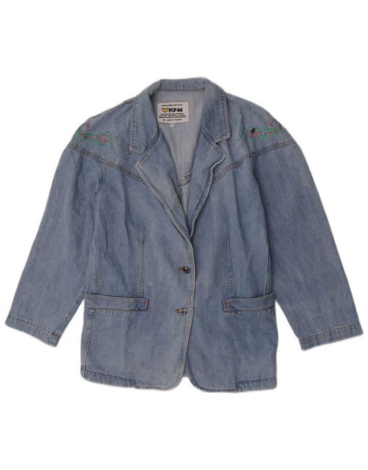 Jaqueta blazer jeans feminina POP 84 com 2 botões Reino Unido 10 azul pequeno