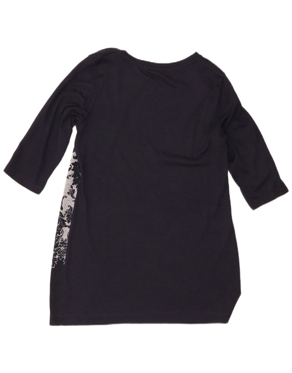 Vestido feminino Marks & Spencer manga 3/4, Reino Unido 16, grande, azul marinho, paisley