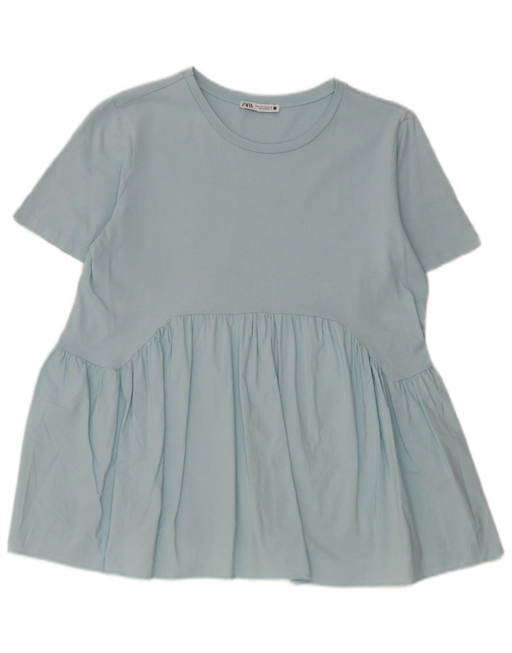 Blusa feminina Zara Top UK 12 algodão azul médio