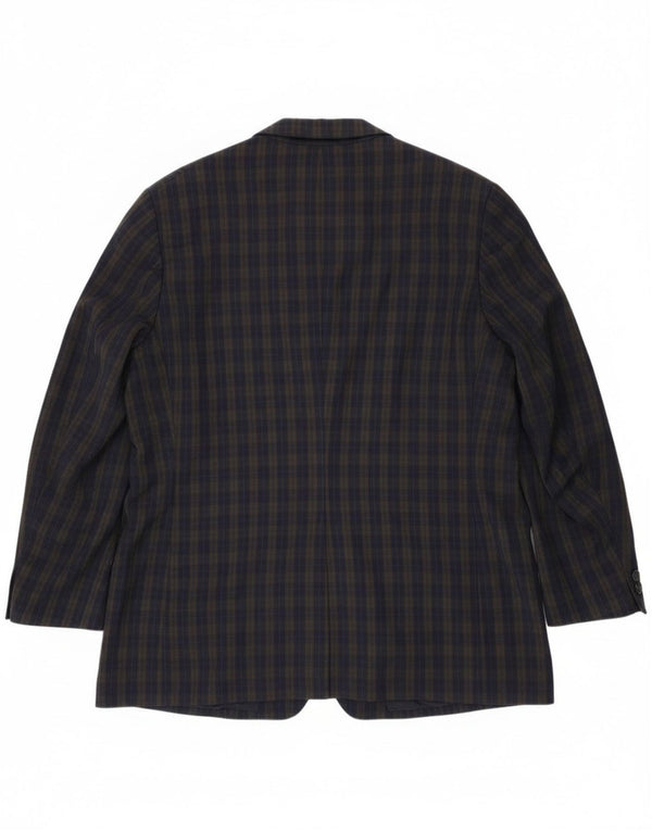 Jaqueta blazer masculina Burberrys com 2 botões Reino Unido 46 3XL azul marinho xadrez lã virgem