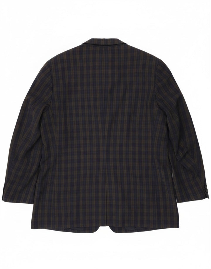 Jaqueta blazer masculina Burberrys com 2 botões Reino Unido 46 3XL azul marinho xadrez lã virgem